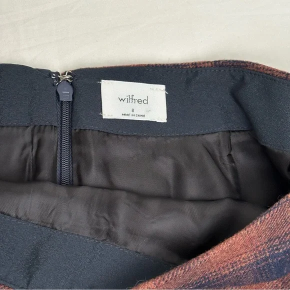 WILFRED Aritzia Cashmere Wool Blend Classic Mini Skirt Navy/Rust Buffalo Plaid - Picture 8 of 9